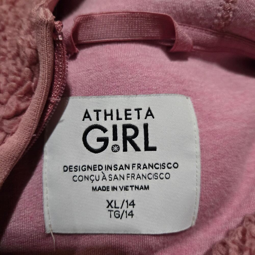 Athleta Girl Pink Sherpa Hoodie Jacket XL 14 Cozy Zip Fleece - Picture 3 of 12